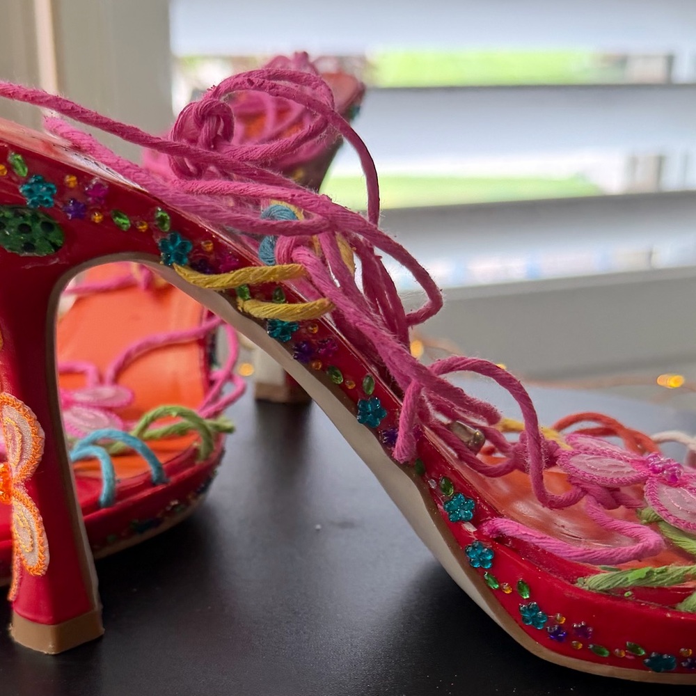 OOAK Bright Lights Strappy Rainbow Gladiator Statement Platform Heels, sz 8.5 - Picture 17 of 17